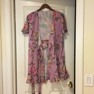 Pink Floral bird bathrobe western clothing 2 use
